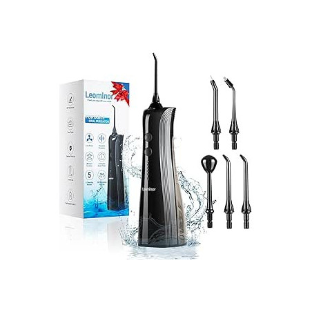 Leominor Water Flosser for Teeth - 5 Modes Cordless Portable Water Teeth Cleaner IPX7 Waterproof Oral Irrigator Rechargeable